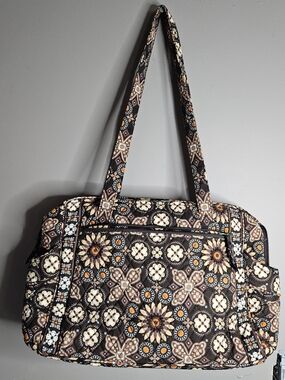 Vera Bradley Brown Floral Quilted Tote/DIaper Bag with Blue & Orange Accents